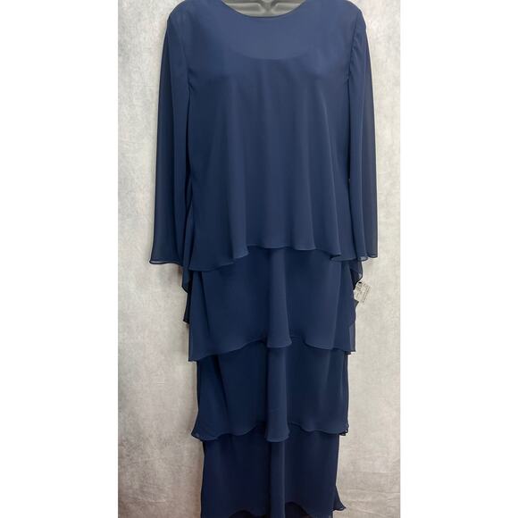 Frascara Elephant Trunk Tea Length Gown Wover Navy With Jacket Dress Size 12 NWT - Picture 4 of 11